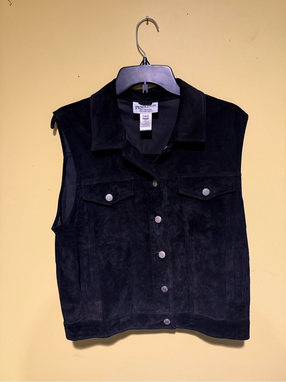 Pendleton Black Leather Wool Vest Women's Large Aztec Funky